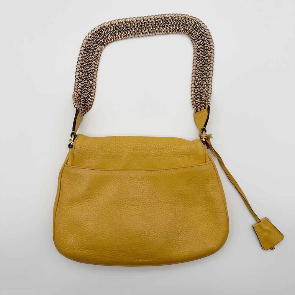 Prada Vintage Ginestra Yellow Vitello Leather Chain Bag Turn-Lock Archive Find - Picture 7 of 13